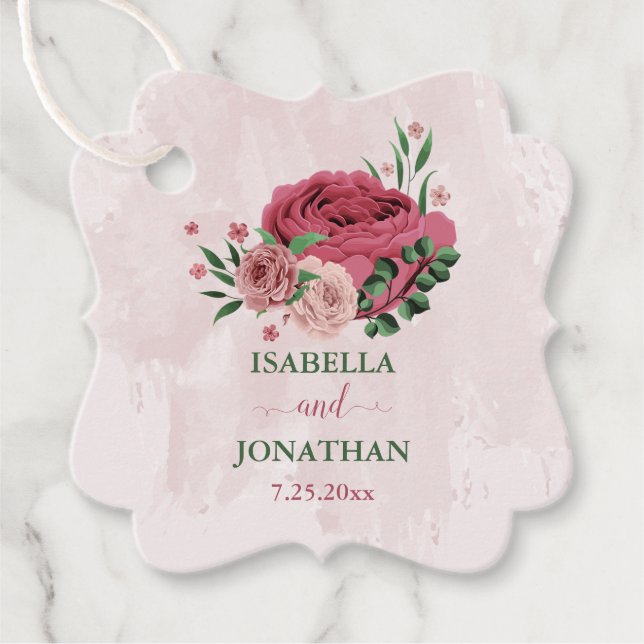 Étiquettes Cadeau Fleurs roses roses mariage (Devant)