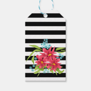 Étiquettes-cadeau Fleurs roses sans joint floral noir blanc rayé l