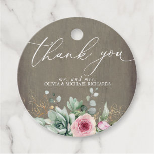 Étiquettes Cadeau Fleurs roses Succulentes Verdure Merci
