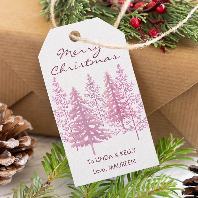 Étiquettes-cadeau Fleurs roses uniques Noël (Tagging joy and wishes with our festive gift tag adorned with pink trees.)