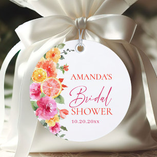 Étiquettes Cadeau Fleurs roses vives tranche d'agrumes Baby Shower