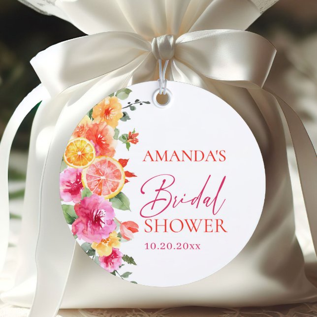 Étiquettes Cadeau Fleurs roses vives tranche de citrus Baby Shower d (Créateur téléchargé)