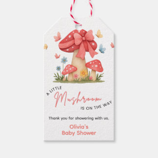 Étiquettes-cadeau Fleurs Rouge Ruban Un Petit Champignon Baby Shower