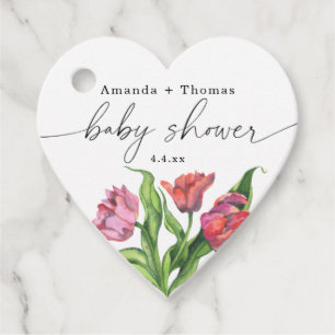 Étiquettes Cadeau Fleurs rouges à l'aquarelle Baby Shower