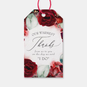 Étiquettes-cadeau Fleurs rouges bourguignonnes Merci Mariage
