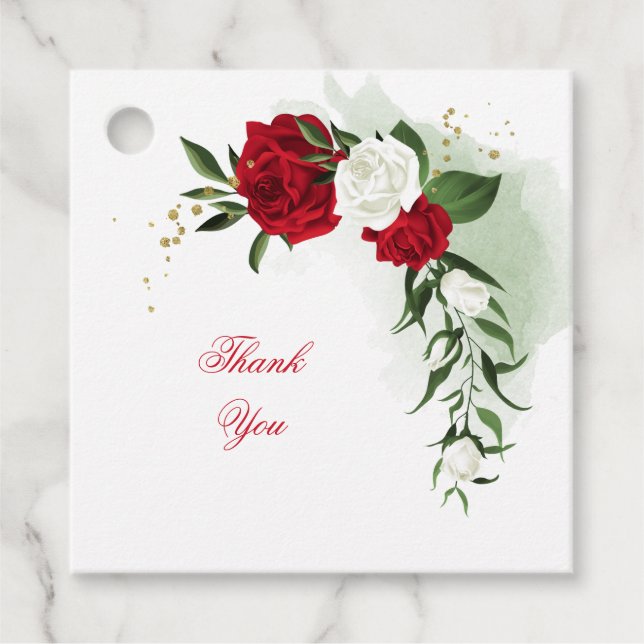 Étiquettes Cadeau Fleurs rouges et blanches verdure (Devant)