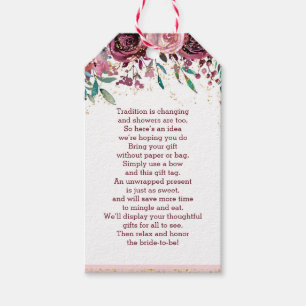 Étiquettes-cadeau Fleurs Rouges Gold Confetti Bridal Display