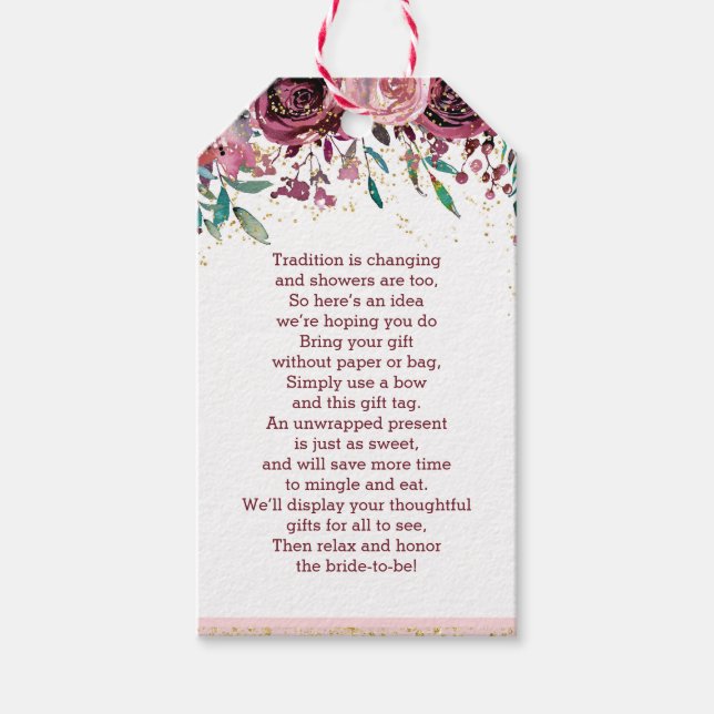 Étiquettes-cadeau Fleurs Rouges Gold Confetti Bridal Display (Devant)