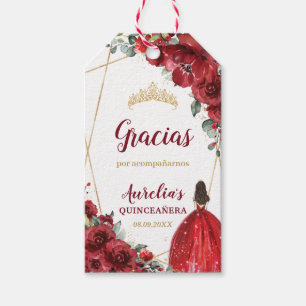 Étiquettes-cadeau Fleurs rouges Quinceanera Florale Fille 15e annive