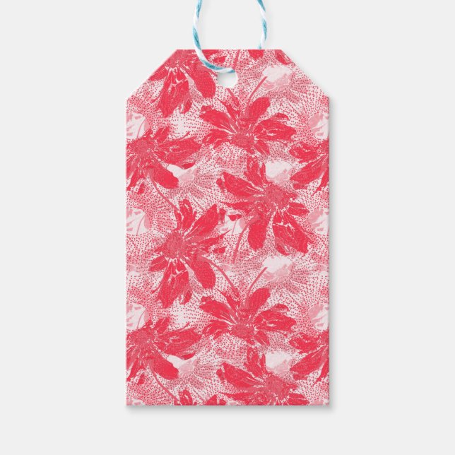 Étiquettes-cadeau Fleurs rouges sur blanc. (Devant)