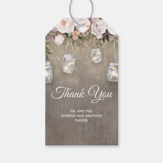 Étiquettes-cadeau Fleurs rustiques et Mariage Mason Jar (Devant)