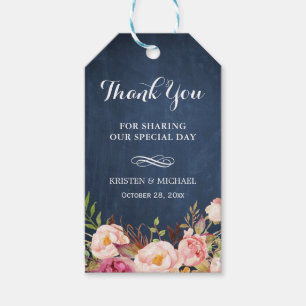Étiquettes-cadeau Fleurs Rustiques Mariage Tableau Bleu Remerciement