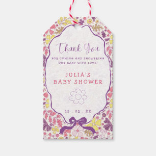 Étiquettes-cadeau Fleurs sauvages à nœud rose violet Baby Shower