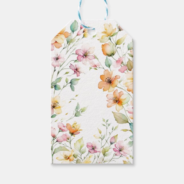 Étiquettes-cadeau Fleurs Sauvages Aquarelle Orange Rose Bohème Éléga (Devant)