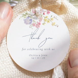 Étiquettes Cadeau Fleurs sauvages boho bleues luxuriantes Mariage él