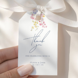 Étiquettes-cadeau Fleurs sauvages boho bleues luxuriantes Mariage él