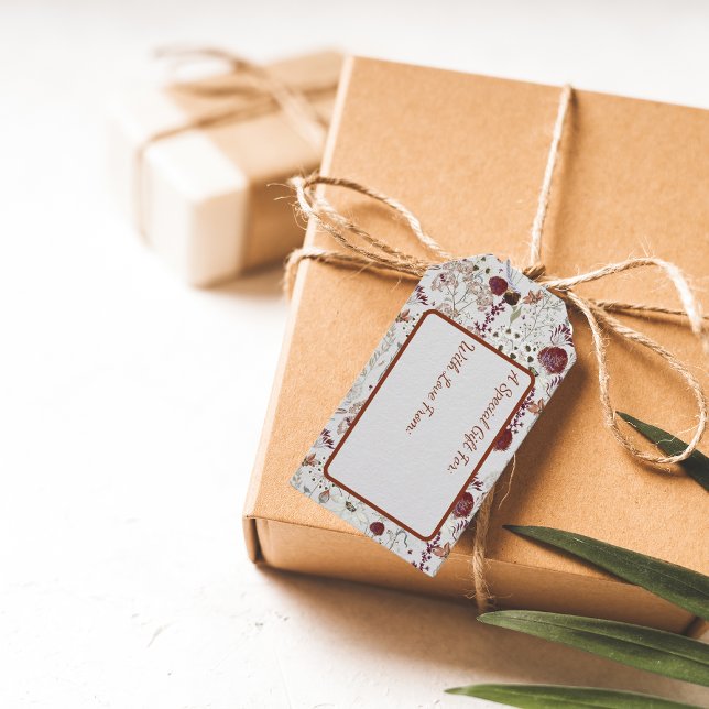 Étiquettes-cadeau Fleurs sauvages bourguignons modernes | Élégant Bo (Créateur téléchargé)