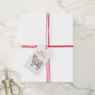 Étiquettes-cadeau Fleurs sauvages d'aquarelle en forme de Vache mign