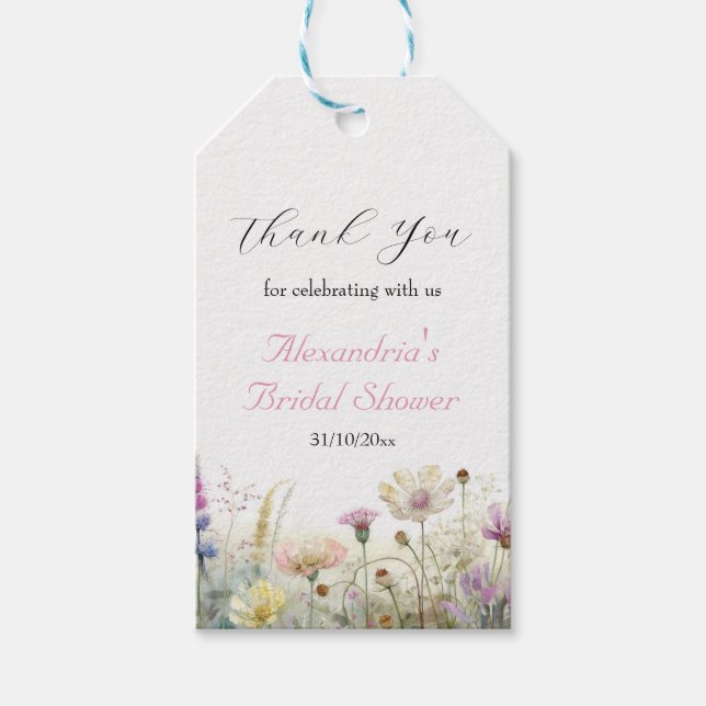 Étiquettes-cadeau Fleurs sauvages de mariage personnalisées Merci (Devant)