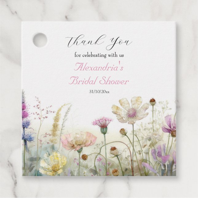 Étiquettes Cadeau Fleurs sauvages de mariage personnalisées Merci (Devant)