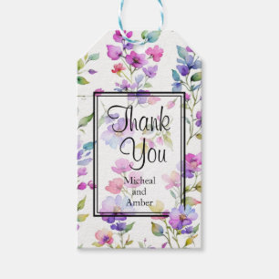 Étiquettes-cadeau Fleurs sauvages élégantes rose violet à l'aquarell