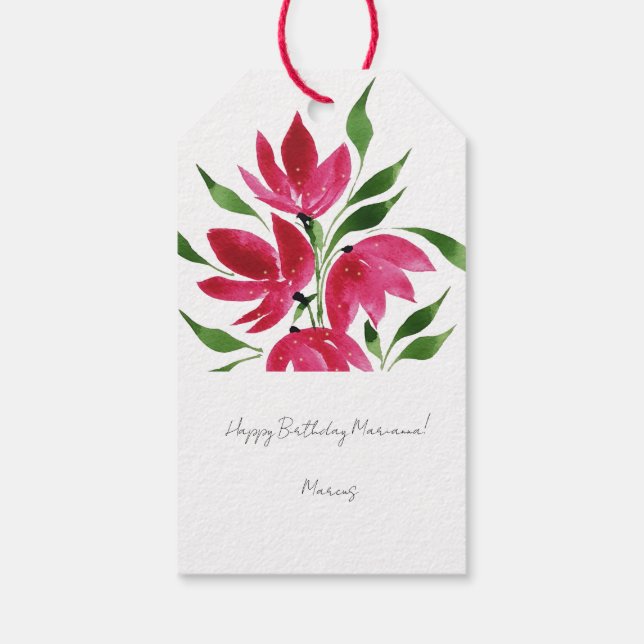 Étiquettes-cadeau Fleurs sauvages roses Perdu d'aquarelle Art (Dos)