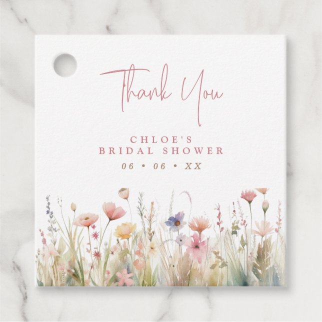 Étiquettes Cadeau Fleurs sauvages roses remerciements Baby Shower (Devant)