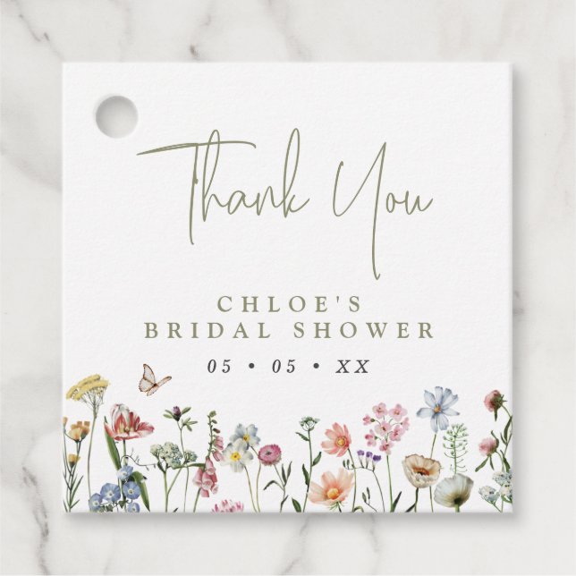 Étiquettes Cadeau Fleurs sauvages rustiques Merci de Fête des mariée (Devant)