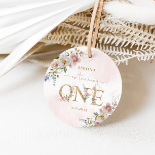 Étiquettes Cadeau Fleurs sauvages Wild One roux rose fille anniversa