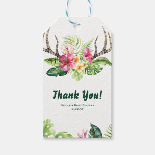 Étiquettes-cadeau Fleurs Tropicales Bohème Rustique Bois de Cerf Réc