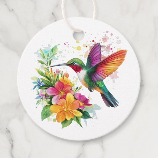 Étiquettes Cadeau Fleurs tropicales des colibris (Devant)
