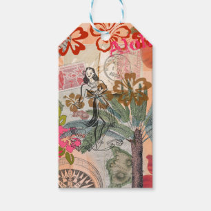 Étiquettes-cadeau Fleurs Vintage Hula Coloré Hawaïen Tropical