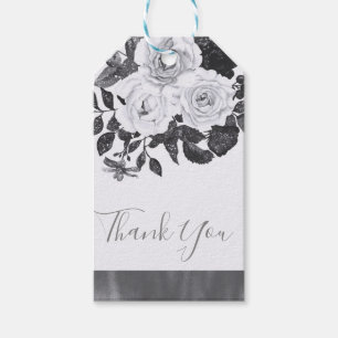 Étiquettes-cadeau Fleurs Vintage Noir & Blanc Floral Moderne Élégant