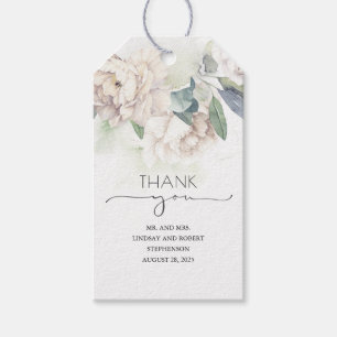 Étiquettes-cadeau Fleurs Vintages blanches Élégant Merci