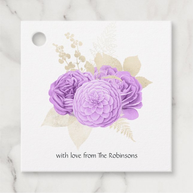 Étiquettes Cadeau Fleurs violet et ivoire (Devant)