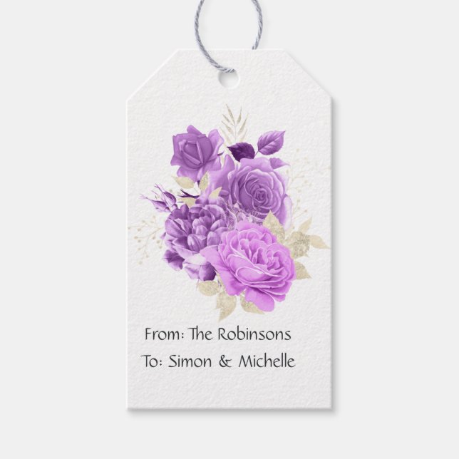 Étiquettes-cadeau Fleurs violet et ivoire (Devant)