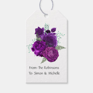 Étiquettes-cadeau Fleurs violettes et vertes