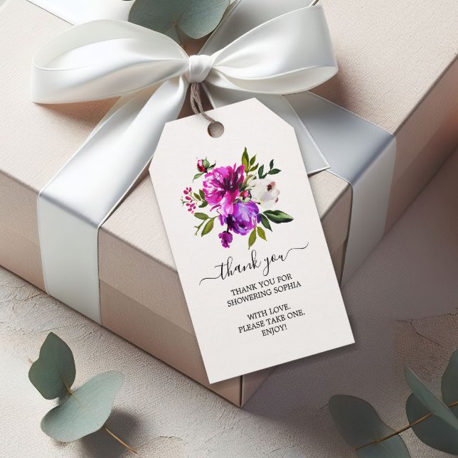Étiquettes-cadeau Fleurs violettes & Fêtes des mariées vertes Étique (Créateur téléchargé)