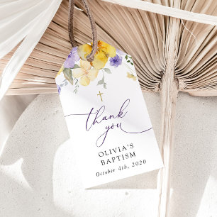 Étiquettes-cadeau Fleurs violettes, Fleurs jaunes, Bohème, Baptême