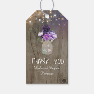 Étiquettes-cadeau Fleurs violettes Mason Jar Bois rustique