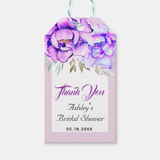 Étiquettes-cadeau Fleurs violettes Merci lilac douche de mariage (Devant)