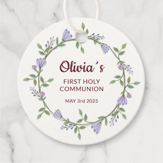 Étiquettes Cadeau Fleurs violettes Première communion de germe