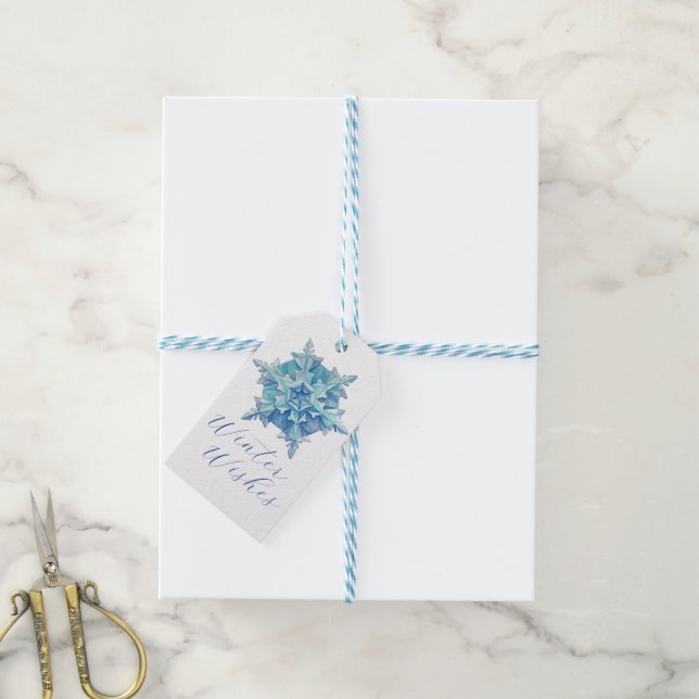 Étiquettes-cadeau Flocon de neige à l'aquarelle (Avec de laficelle)