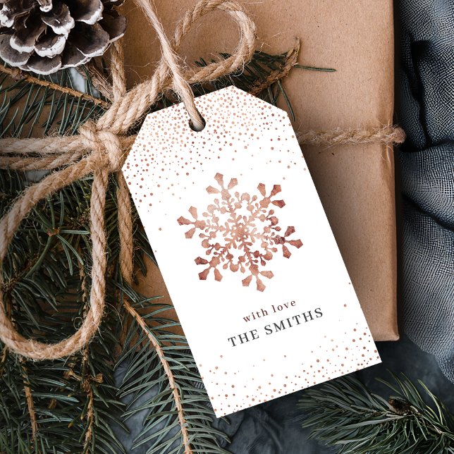 Étiquettes-cadeau Flocon de neige artificiel faux or rose Noël (Artistic snowflake faux rose gold Christmas Gift Tags)