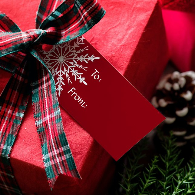 Étiquettes-cadeau Flocon de neige blanc en Noël rouge (Créateur téléchargé)