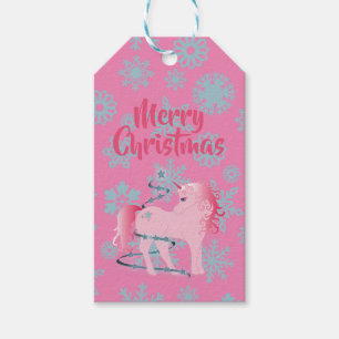 Étiquettes-cadeau Flocon de neige de Noël Cute rose Unicorne
