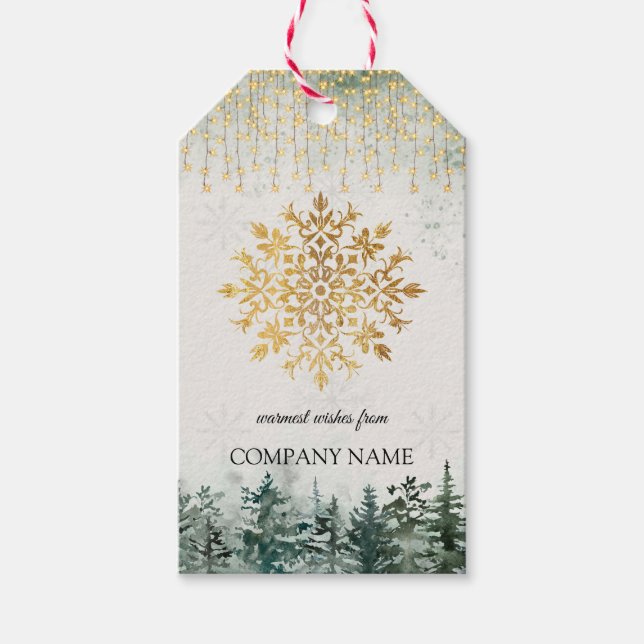 Étiquettes-cadeau Flocon de neige doré, Compagnie Gold Noël (Devant)