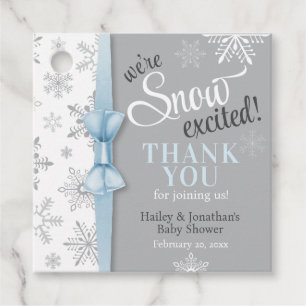 Étiquettes Cadeau Flocon de neige gris bleu Excité neige bébé garçon