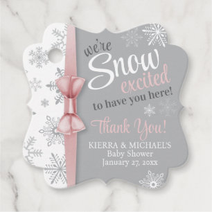 Étiquettes Cadeau Flocon de neige rose Gris rose Excité à la neige B