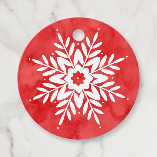 Étiquettes Cadeau Flocon de neige rouge Abstrait (Devant)